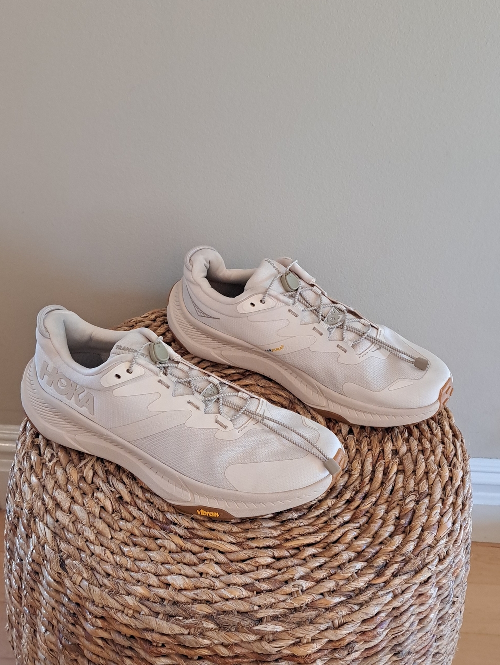 HOKA One One Womens Transport Athletic/Athleisure/Travel Eggnog Sneakers 9